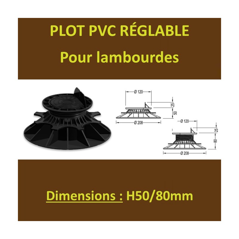 *60 Plots Réglables H50/80mm PVC Pour Lambourde Terrasse Bois